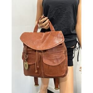 fossil backpack leather Brown With Bag Charm Key Vintage 1954 Logo